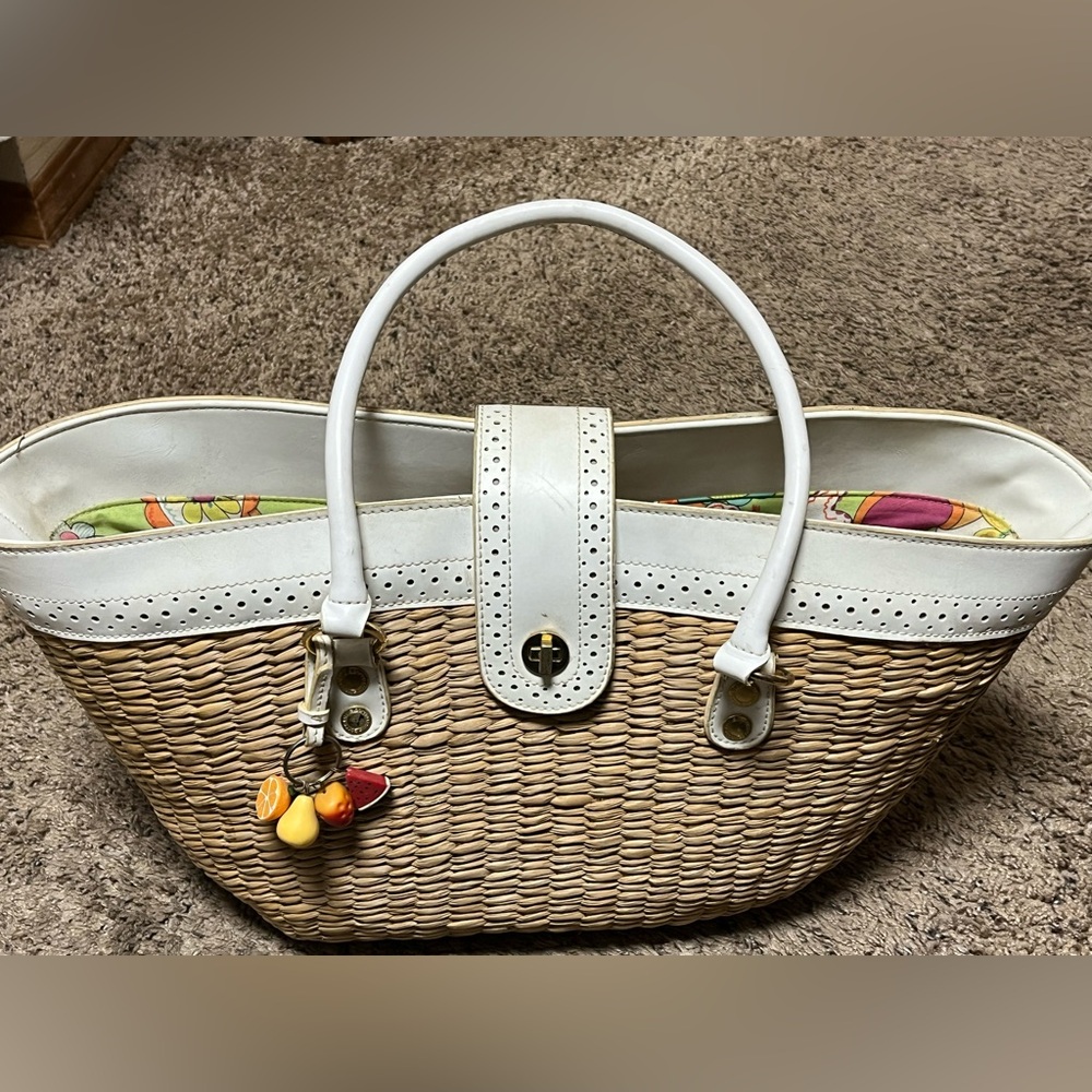 Liz Claiborne Tan and White Woven Tote